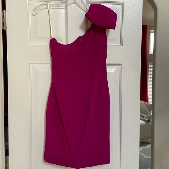Marchesa Notte One Shoulder Silk Cocktail Mini Dress 4 - Picture 11 of 13